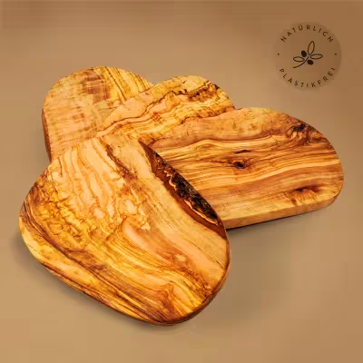 4er Set Brotzeitbrett aus Olivenholz | Naturschnitt | in 10 Größen erhältlich