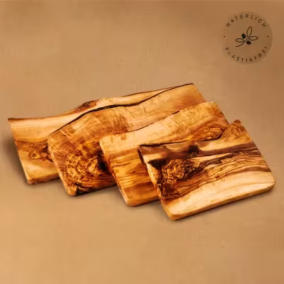 4er-Set Frühstücksbrett Olivenholz | naturbelassene Seite