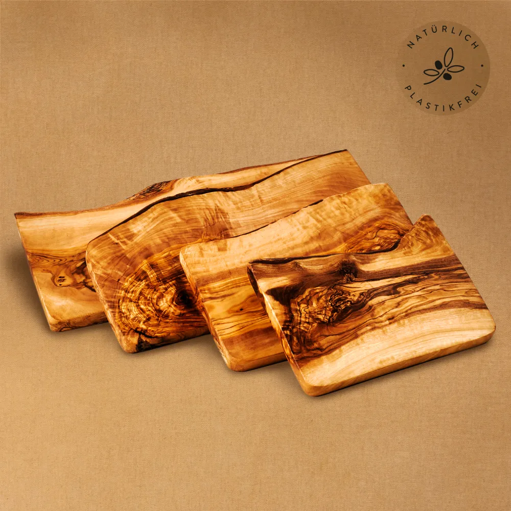 4er-Set Frühstücksbrett Olivenholz | naturbelassene Seite