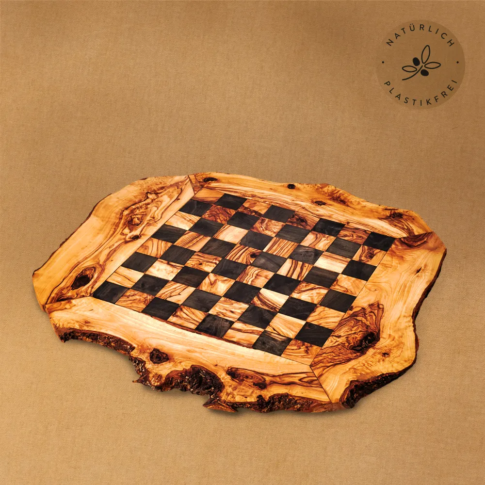 Schachspiel aus Olivenholz incl. Figuren, flach 45 cm x 45 cm
