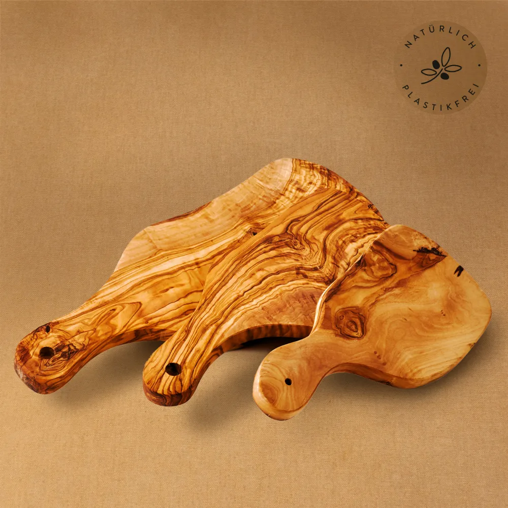 3er-Set Olivenholzbretter mit Griff | Handarbeit vom Alpenrand