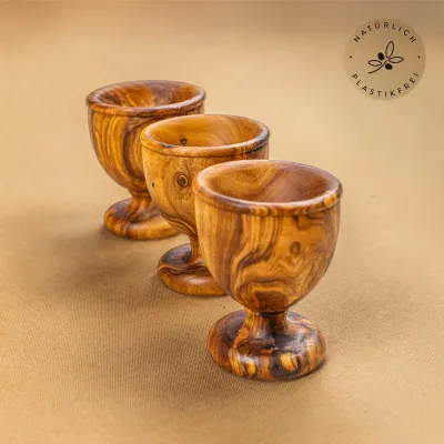 4er-Set Eierbecher aus Olivenholz – klassisch & naturbelassen | handgefertigt