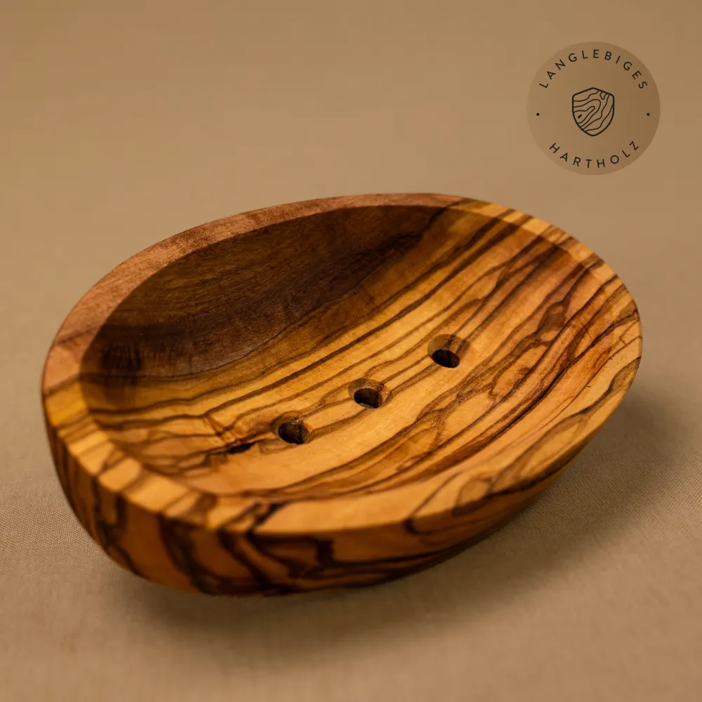 Seifenschale aus Olivenholz oval mit Löchern | naturbelassen