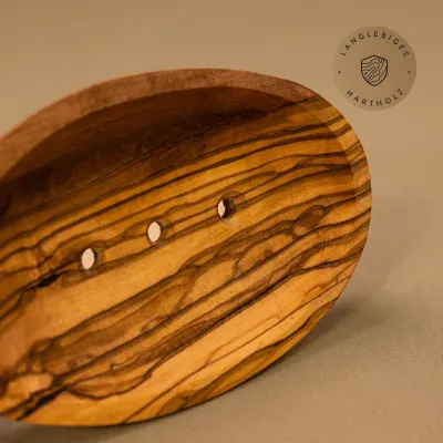 Seifenschale aus Olivenholz oval mit Löchern | naturbelassen