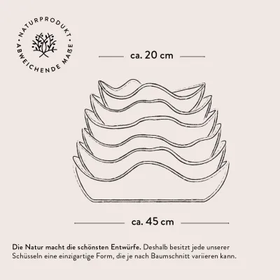 5er Set Baguetteschalen aus Olivenholz mit Naturrand | rustikal authentisch