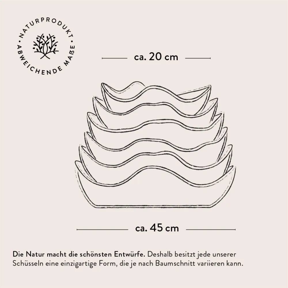 5er Set Baguetteschalen aus Olivenholz mit Naturrand | rustikal authentisch