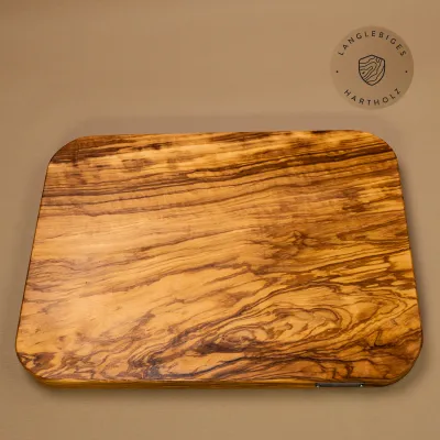 2er-Set Olivenholz Schneidebrett massiv | rechteckig mit gerundeten Ecken