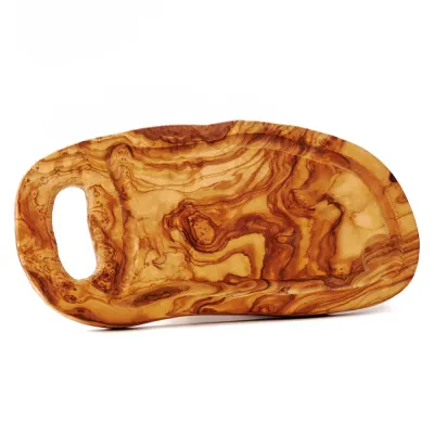 Steakbrett aus Olivenholz | Naturschnitt mit Saftrille & Henkel 