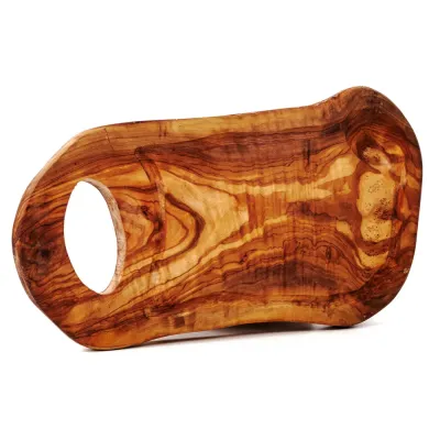 Steakbrett aus Olivenholz | Naturschnitt mit Saftrille & Henkel 